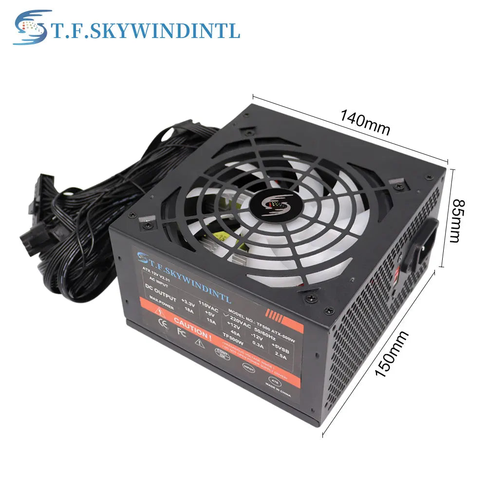 T.F.SKYWINDIN 500W PC PSU Power Supply unit Gaming Quiet 120mm rgb Fan 24pin 12V ATX Desktop computer Power Supply for BTC