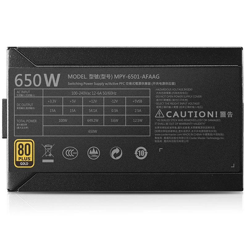 New Original PSU For Cooler Master MWE GOLD 650 Full Module 2080 Game Host Power Supply 650W Power Supply MPY-6501-AFAAG