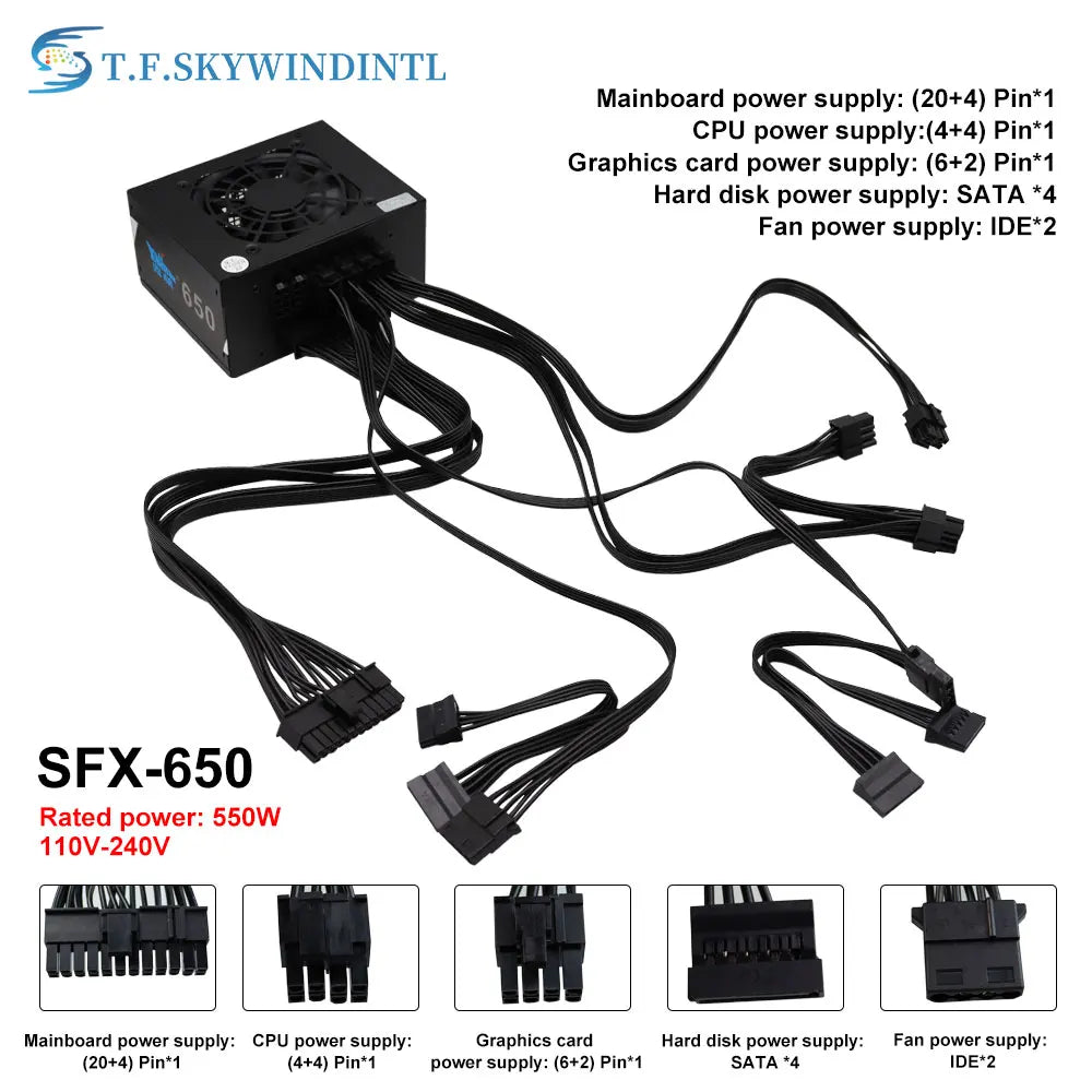 SFX 650 SFX POWER SUPPLY with 80 PLUS BRONZE Certified Fully Modular PSU Support MINI ITX Case 110V 220V Gaming pc power supply