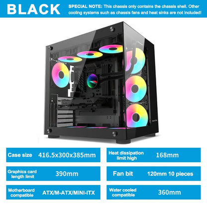 Power Train Seaview Dream MATX ITX Computer Case Panoramic Tempered Glass Side Transparency Without Pillars ATX Desktop Chassis