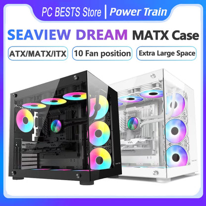 Power Train Seaview Dream MATX ITX Computer Case Panoramic Tempered Glass Side Transparency Without Pillars ATX Desktop Chassis