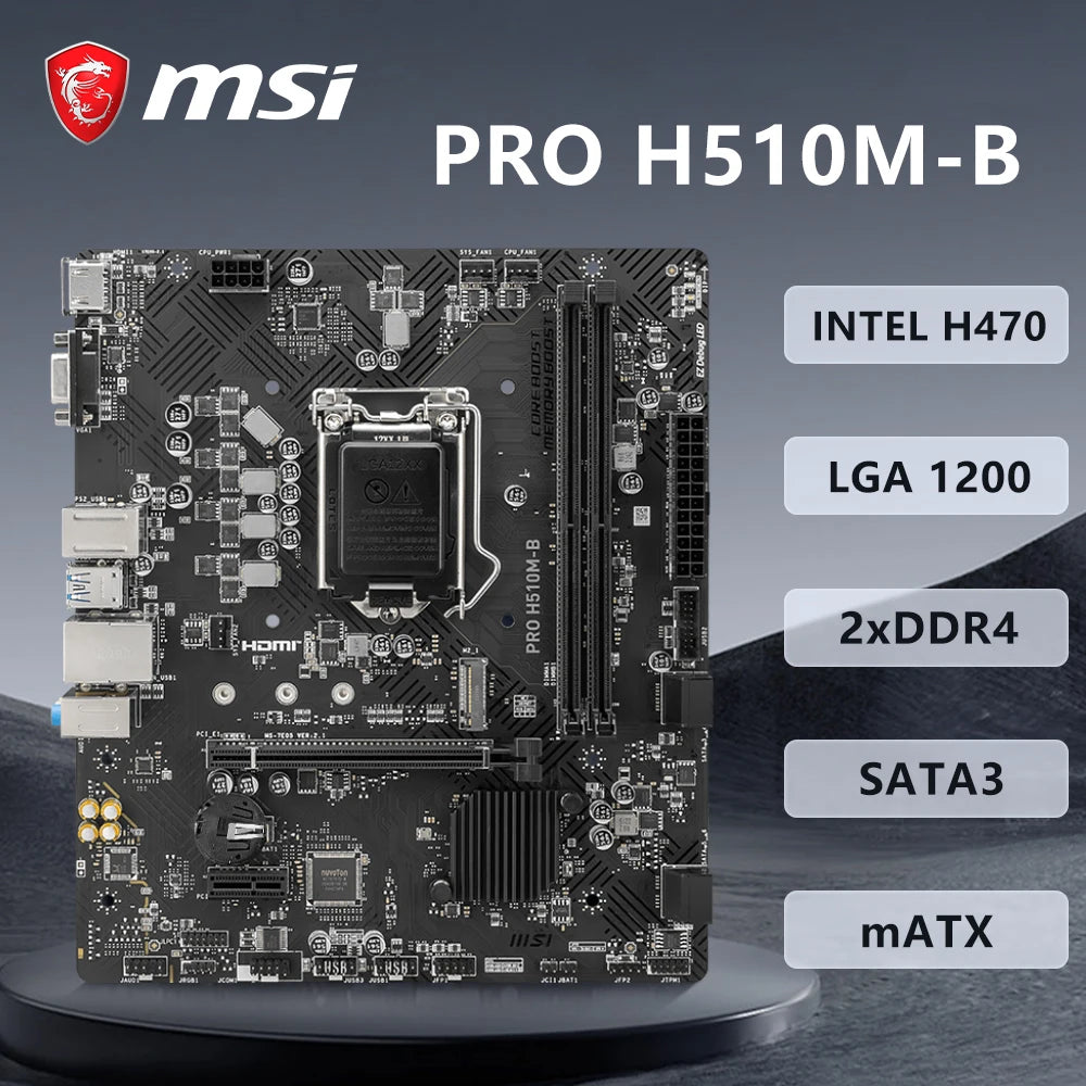 MSI PRO H510M-B Mainboard Supports LGA 1200 Socket i9-10900K i7-10700K i5-10600K 10400F INTEL H470 2xDDR4 1xM.2 PCIe 3.0 mATX