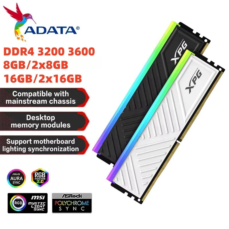 ADATA XPG SPECTRIX D35G RGB DDR4 3200MHz 3600MHz 8GB/2x8GB/16GB/2X16GB RAM 288-Pins UDIMM Desktop Memory Black/White Heatsink