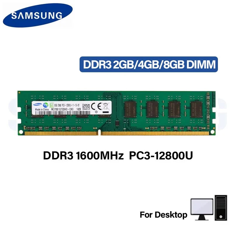 SAMSUNG DDR3 RAM 8GB 4GB 2GB 1600MHz Desktop Memory PC3-12800U DIMM 240Pins 1.5V Memoria RAM DDR3