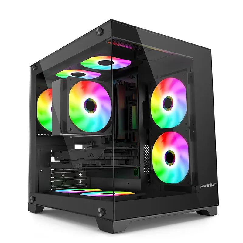 Power Train Seaview Glaze MATX Case Panoramic Side Transparency Without Pillars Support 240 WaterCooler Computer Desktop Chassis