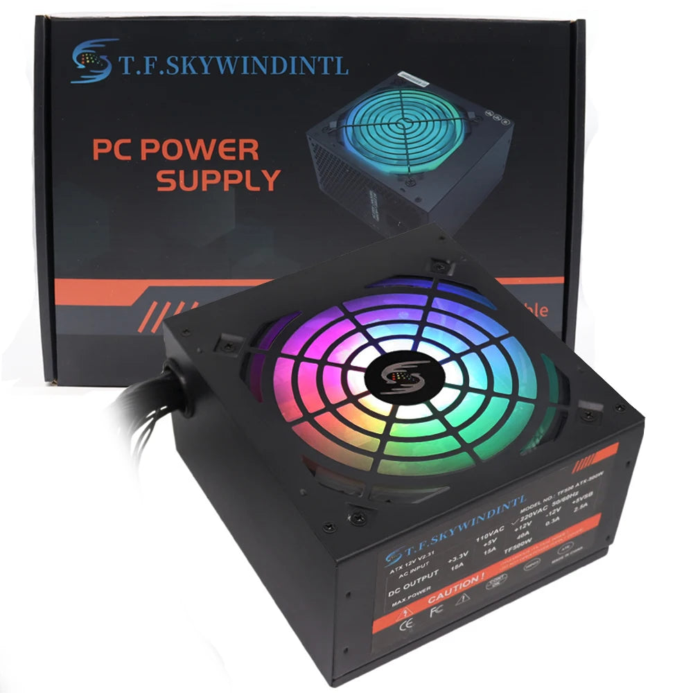 T.F.SKYWINDIN 500W PC PSU Power Supply unit Gaming Quiet 120mm rgb Fan 24pin 12V ATX Desktop computer Power Supply for BTC