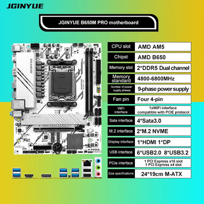 PRO B650M MATX AMD B650 DDR5 6000+MHz M.2 SATA USB3.2 64G Double Channel DDR5 Ryzen 7000/8000/9000 Serie Socket AM5 Motherboard