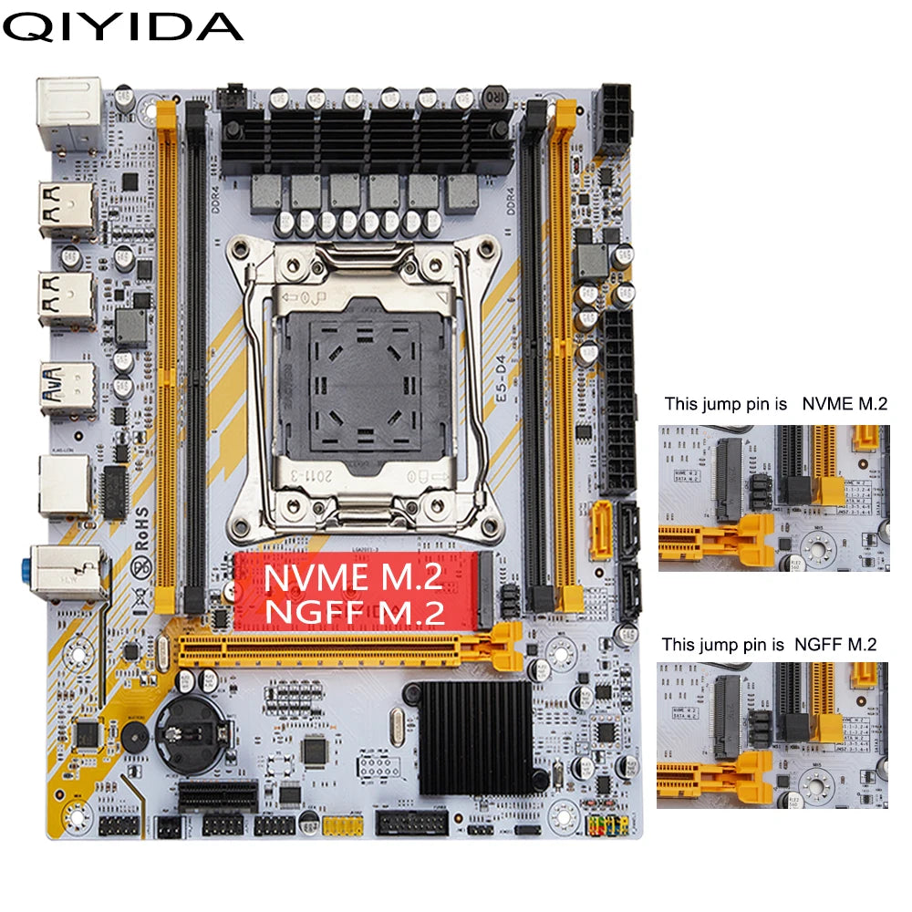 QIYIDA X99 Motherboard LGA 2011-3 Set Kit Xeon E5 2680 V4 CPU Processor 32G=2*16G DDR4 REG ECC RAM Memory NAME M.2