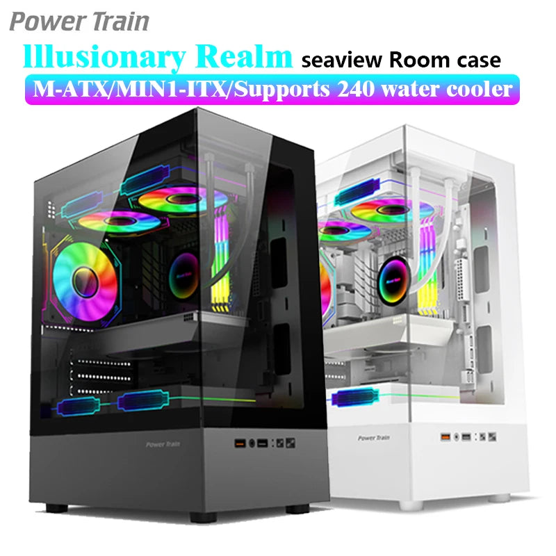 Power Train Illusory Mirror Desktop Computer Case Seaview Room Side Transparent M-ATX/ITX Chassis Support 240 Water Cooler