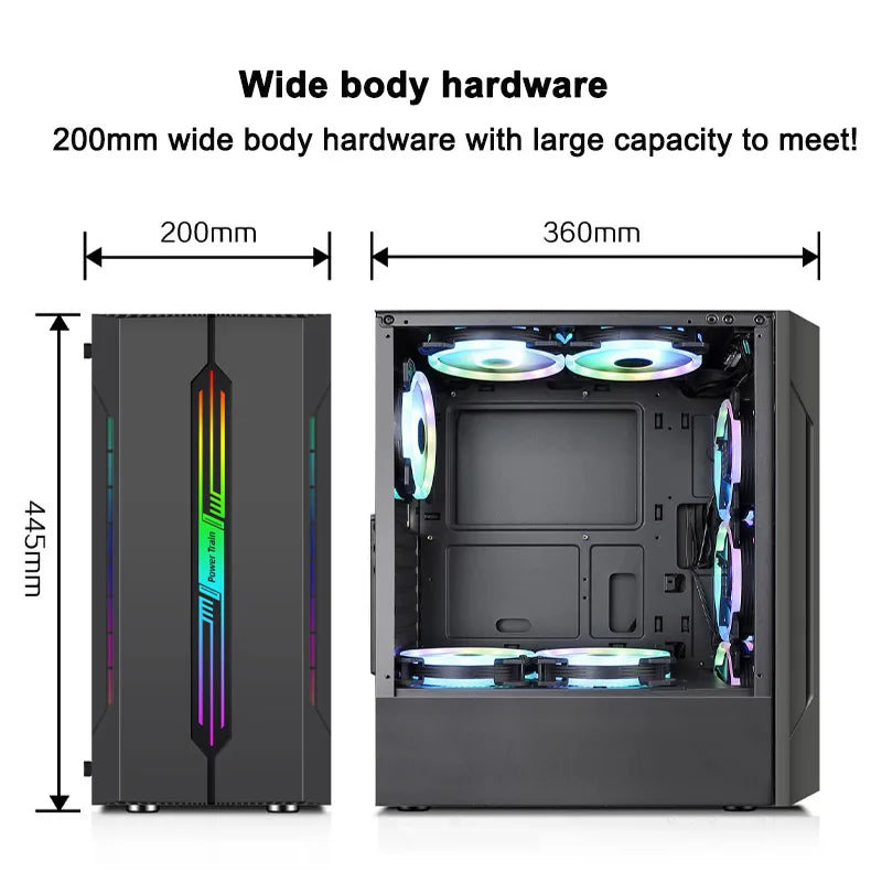 Power Train ES280 Desktop Computer Case RGB Colorful Light Bar ATX Motherboard Competitive Game Chassis For 240 Water-Cooler