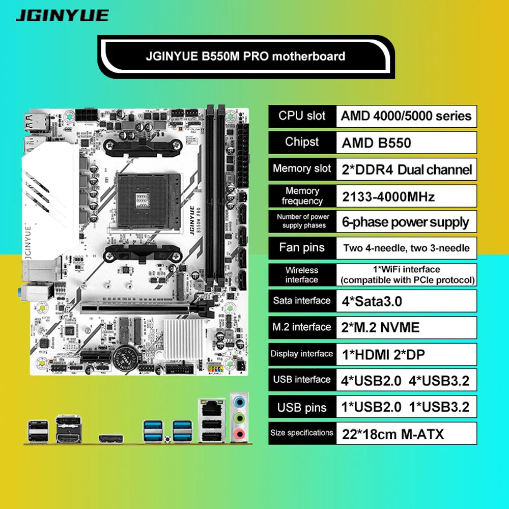 JGINYUE B550M PRO M-ATX motherboard For Computer Socket AM4 DDR4 64GB PCI-E 3.0 M.2 SATA III 4000(OC)MHz USB 3.2