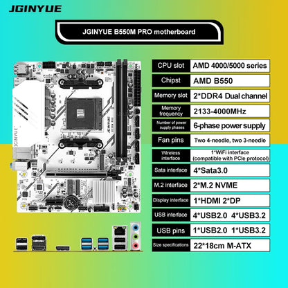 JGINYUE B550M PRO M-ATX motherboard For Computer Socket AM4 DDR4 64GB PCI-E 3.0 M.2 SATA III 4000(OC)MHz USB 3.2