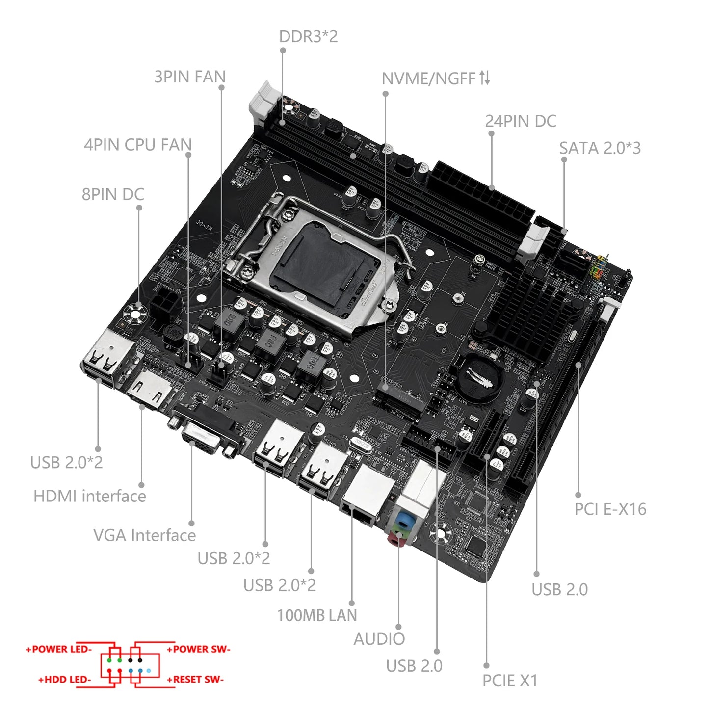 MACHINIST H61 Motherboard LGA 1155 DDR3 RAM Compatible With Intel Core CPUs 2nd And 3rd Generations Supports M.2 NVME SDD